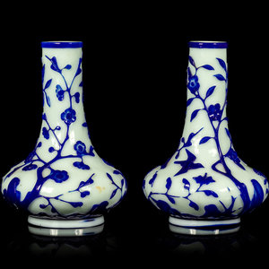 A Pair of Chinese Blue Overlay Opaque