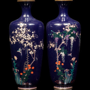 A Pair of Black Ground Cloisonné