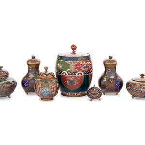 Seven Cloisonné Covered Jars
LATE