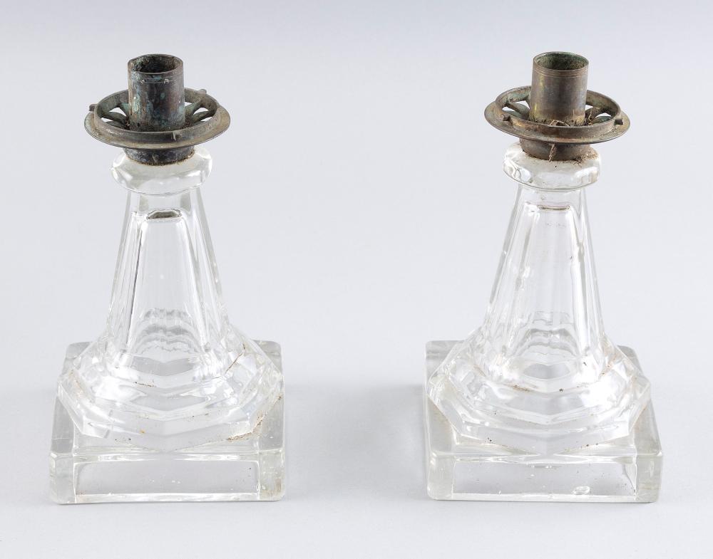 TWO FLINT GLASS CANDLE HOLDERS