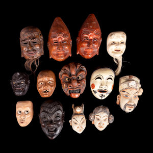 13 Wood Theatre Masks 19TH 20TH 350b43