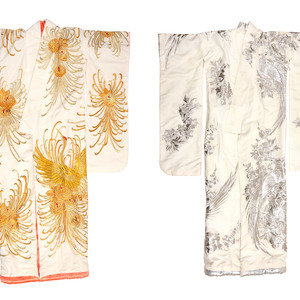 Two Embroidered Silk Robes, Furisode
20TH