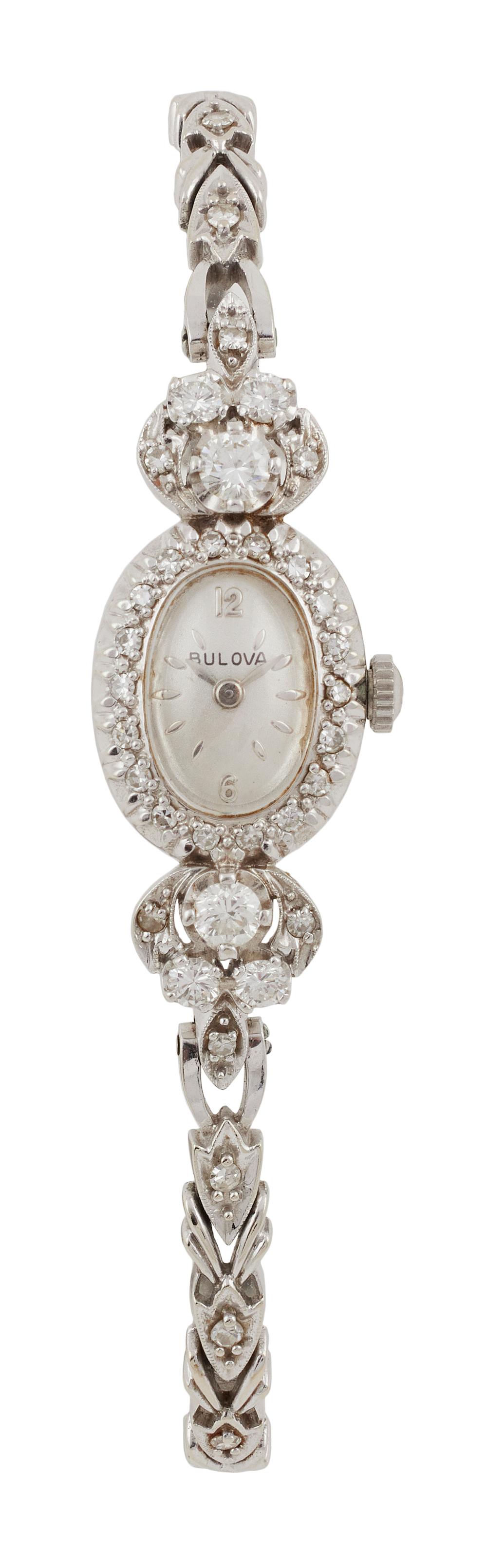 BULOVA 14KT WHITE GOLD AND DIAMOND WATCH