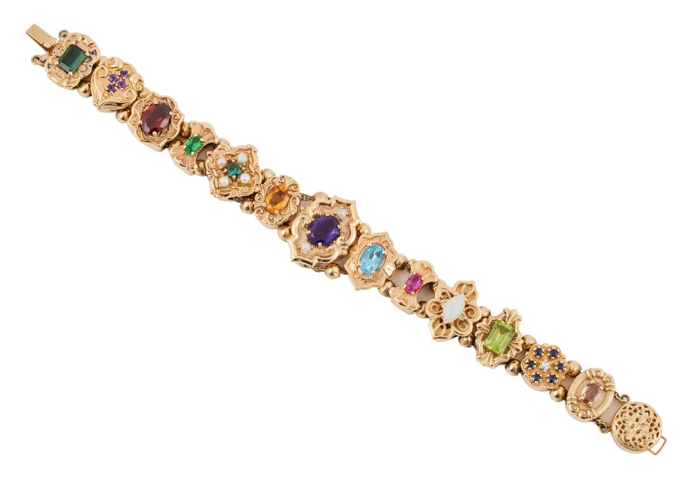 14KT YELLOW GOLD MULTI-STONE SLIDE