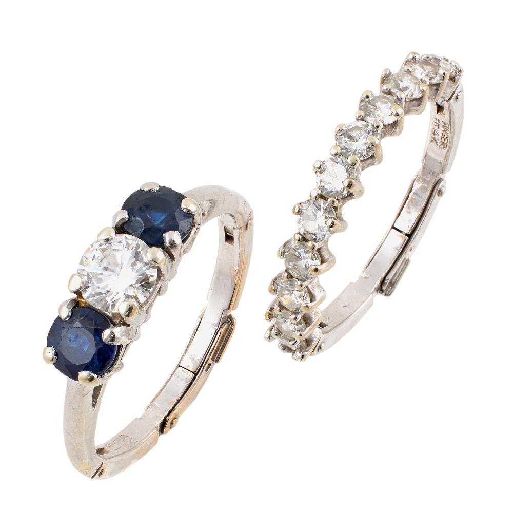 14KT WHITE GOLD, DIAMOND AND SAPPHIRE