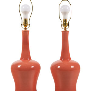 A Pair of Contemporary Peach-Glazed