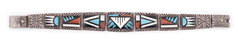 SIGNED ZUNI INLAID STONE LINK BRACELET