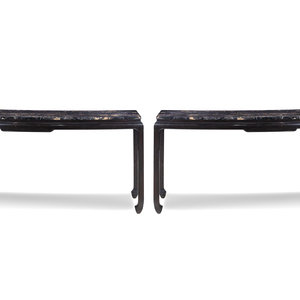 A Pair of Ebonized Marble Top Console 350bca