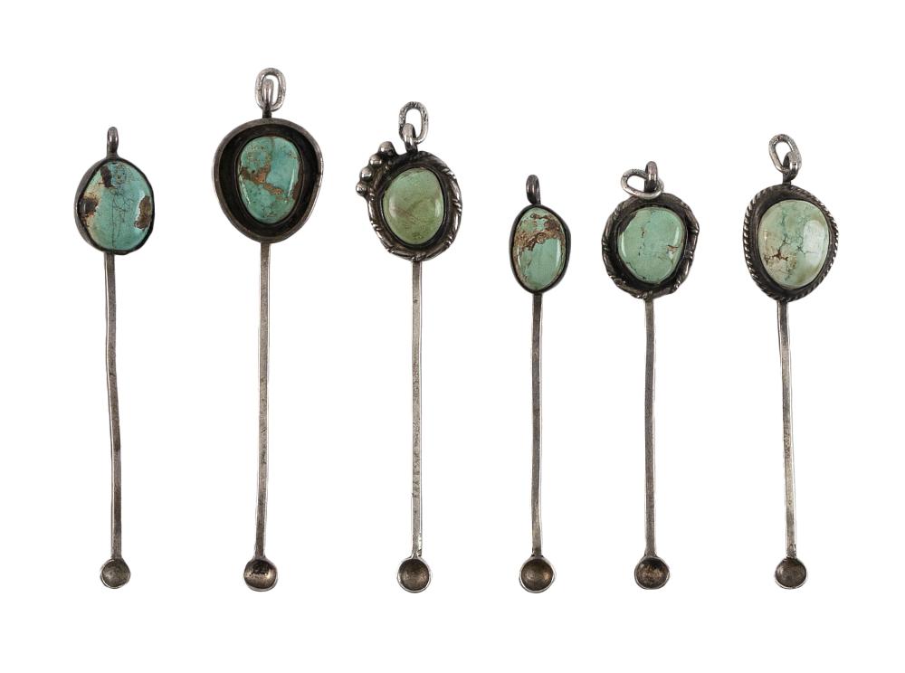 SIX NAVAJO SILVER AND TURQUOISE