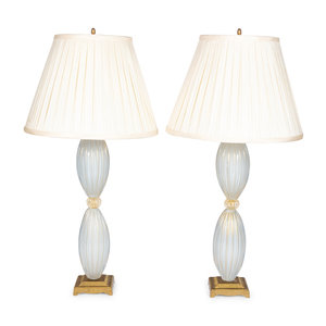 A Pair of Murano Glass Lamps with