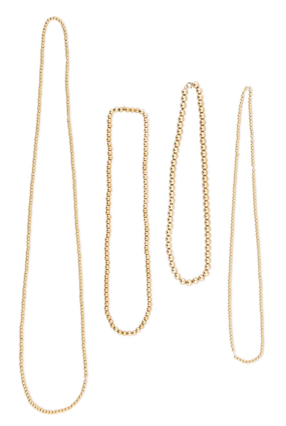 FOUR 14KT YELLOW GOLD BEAD NECKLACES 350bed