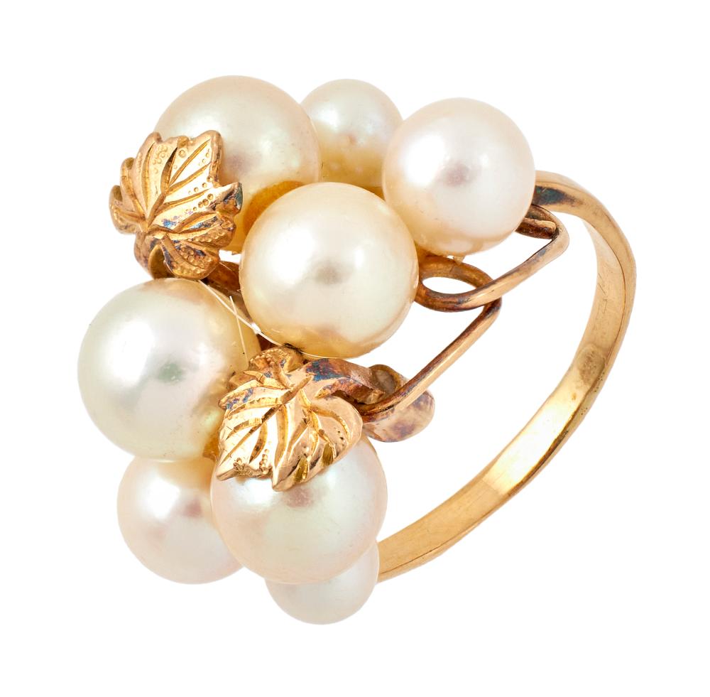 YELLOW GOLD PEARL CLUSTER RING 350c18