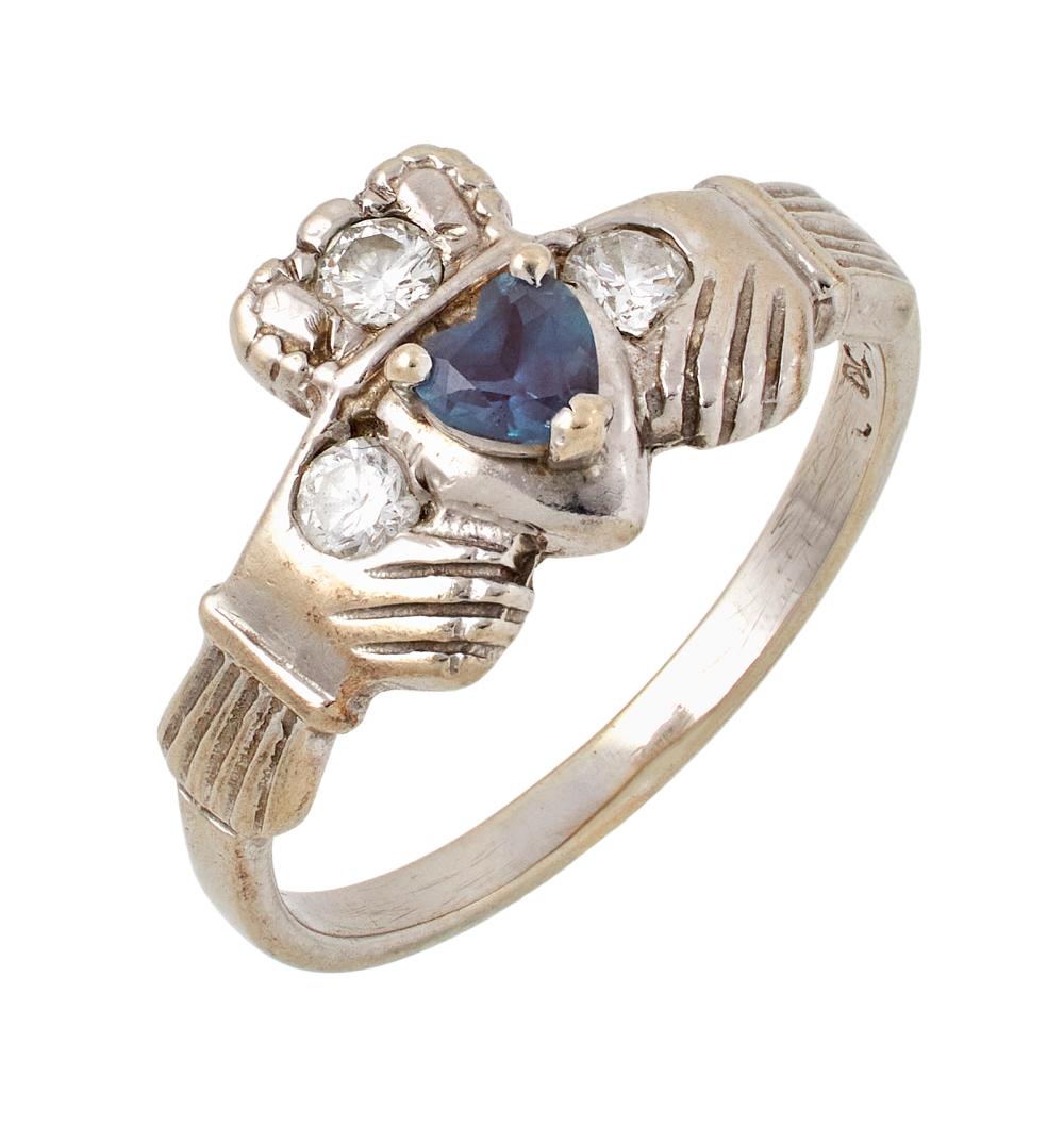 14KT WHITE GOLD, DIAMOND AND SAPPHIRE