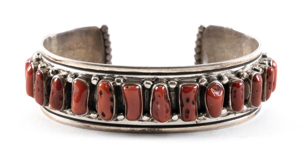 NAVAJO SILVER AND CORAL BRACELET