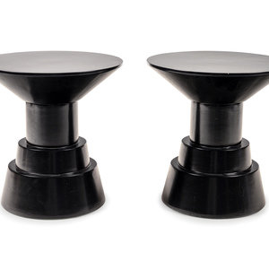 A Pair of Black Painted Pedestals Height 350c8c