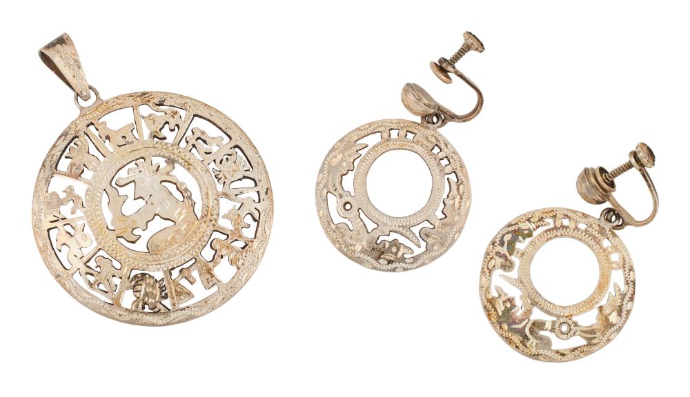 MEXICAN SILVER PENDANT AND PAIR