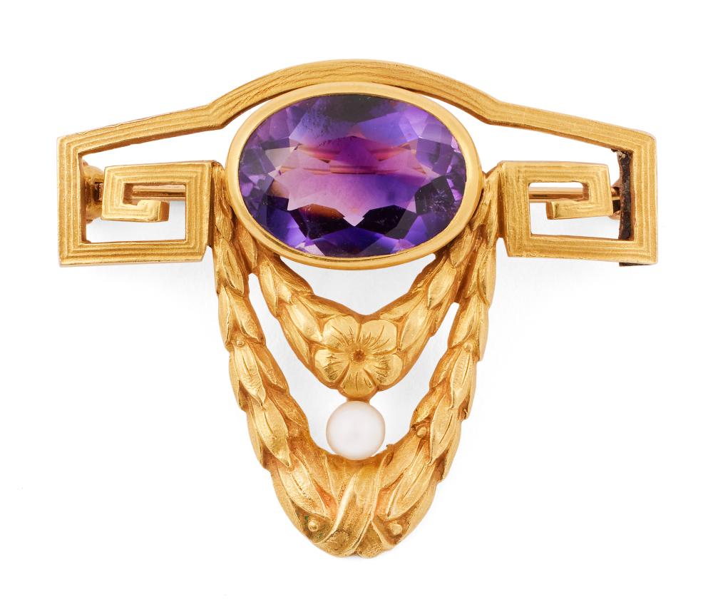 ART NOUVEAU 14KT YELLOW GOLD AMETHYST 350ca3