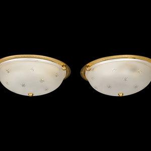 A Pair of Frosted Glass Plafonniers Height 350ceb