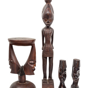Four African Carved Wood Articles
comprising