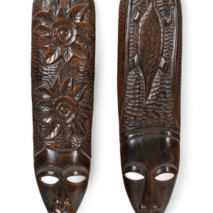 A Pair of African Carved Wood Masks Height 350d14