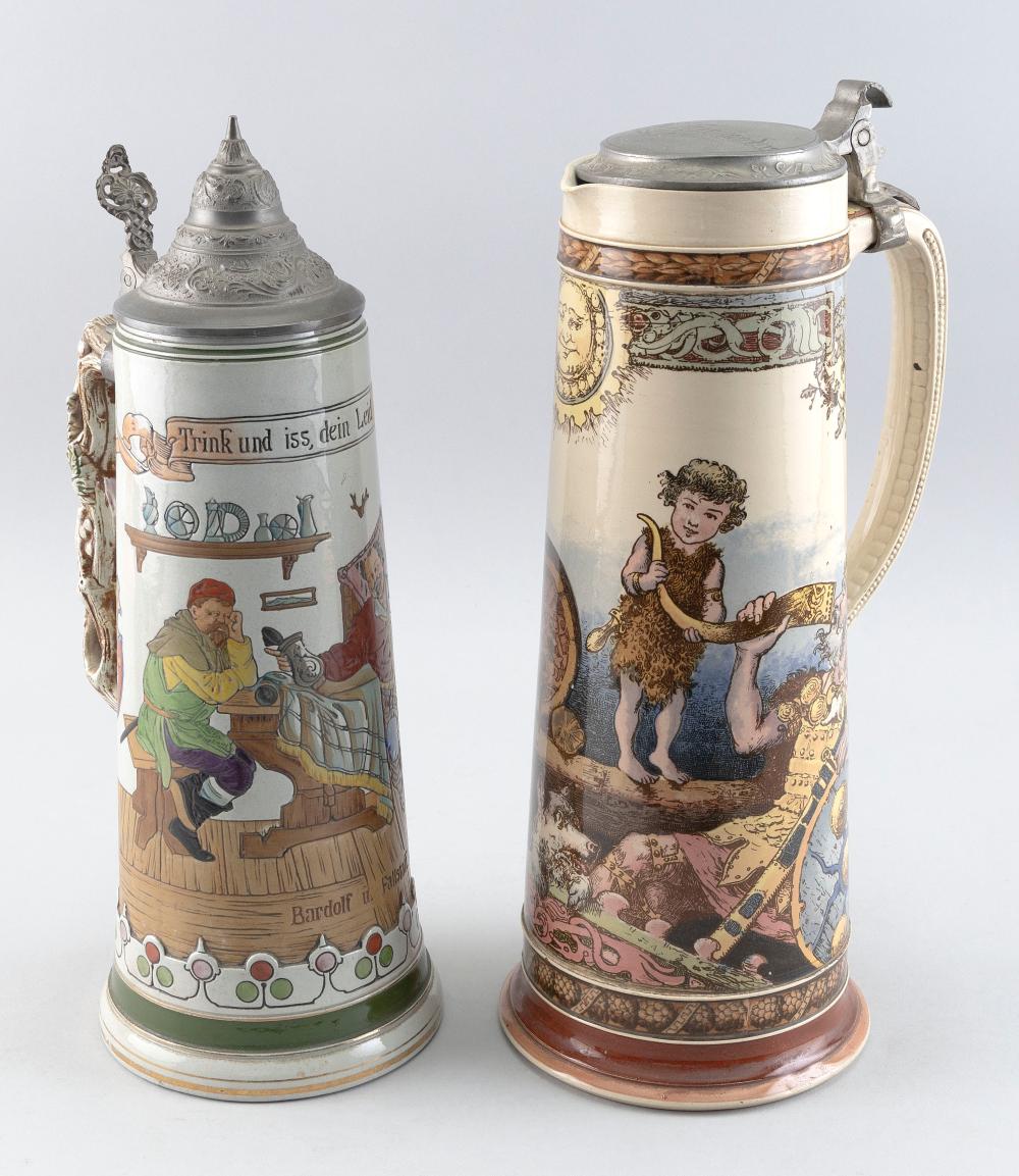 TWO GERMAN BEER STEINS EARLY 20TH