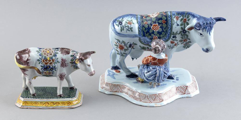 TWO DELFT COW FIGURES 19TH CENTURY LENGTHS