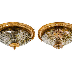 A Pair of Brass and Cut Glass Plafonniers Height 350de9