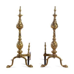 A Pair of Colonial Style Brass Andirons
20th