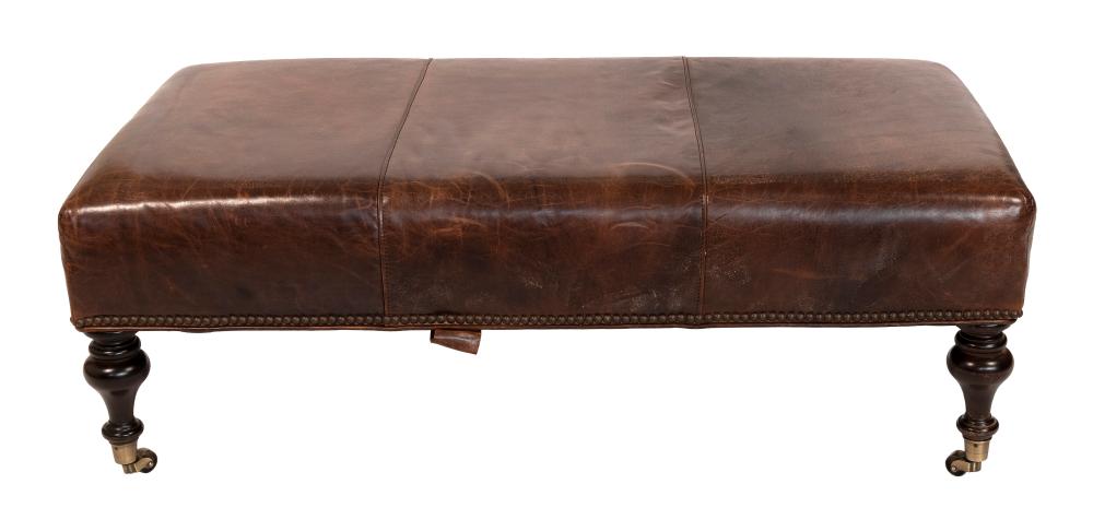 RESTORATION HARDWARE LEATHER OTTOMAN 350e2f