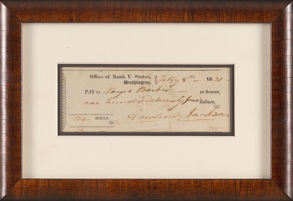 ANDREW JACKSON SIGNED CHECK DATED