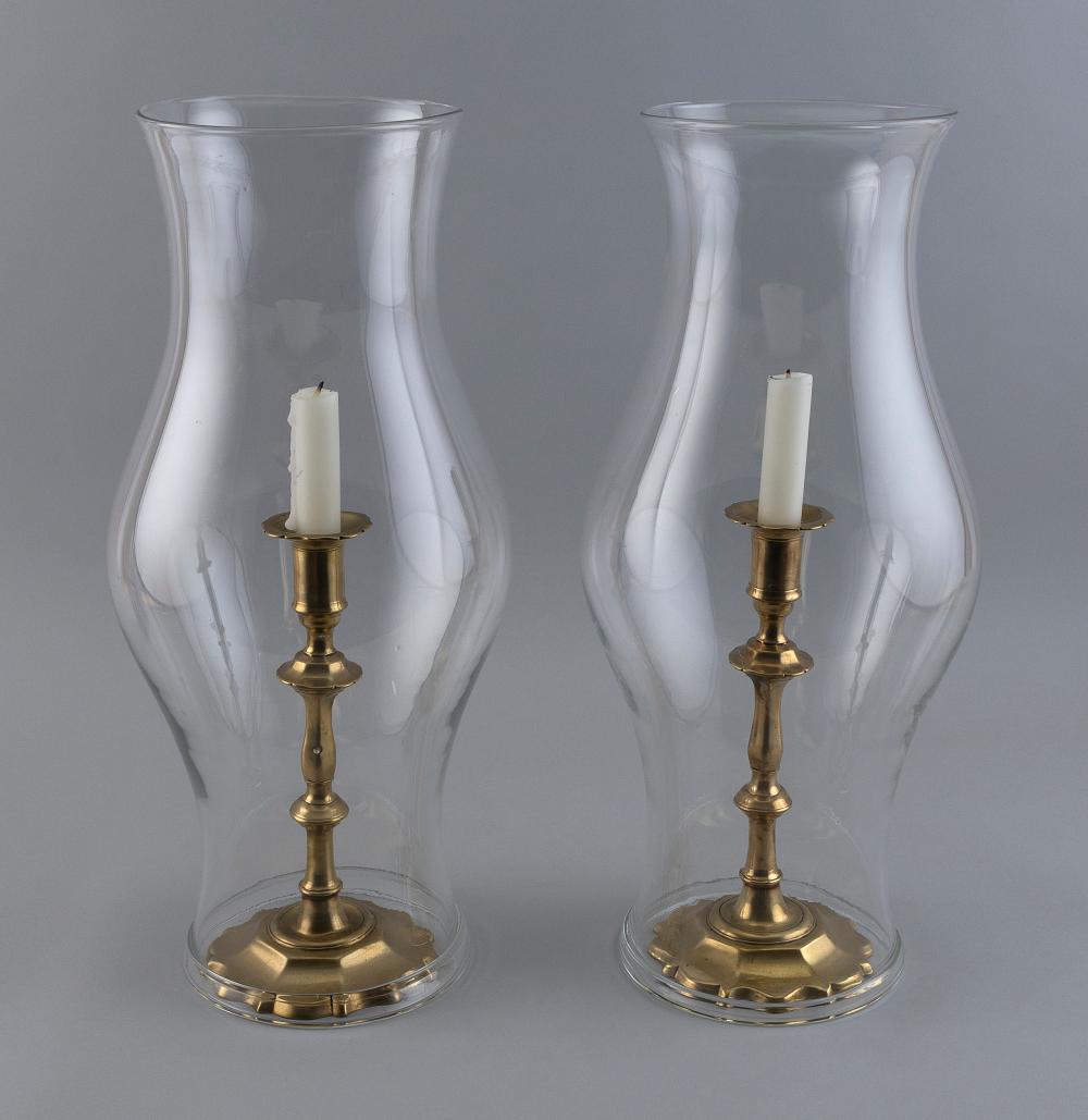 PAIR OF QUEEN ANNE BRASS CANDLESTICKS 350f1c