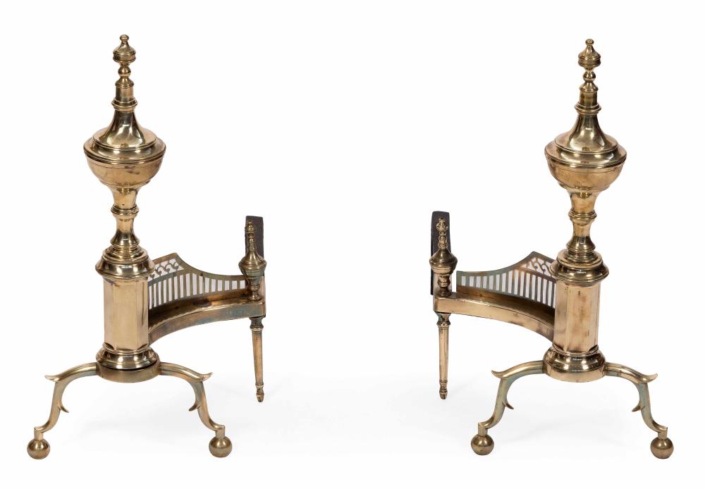 PAIR OF BRASS ANDIRONS ATTRIBUTED