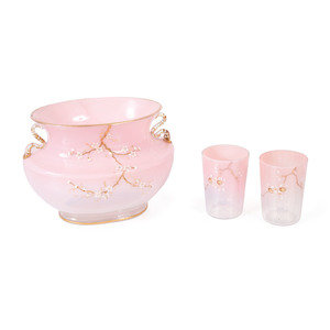 A Pink Glass Jardiniere and a Pair 350fa5