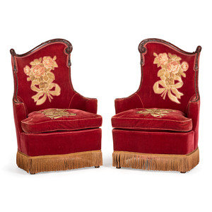 A Pair of Carved Walnut Armchairs