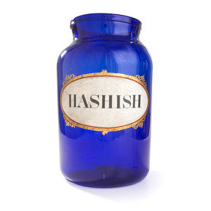 An English Painted Blue Glass Hashish 35100a