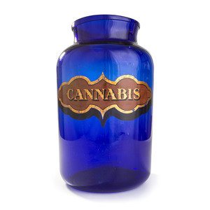 An English Painted Blue Glass Cannabis