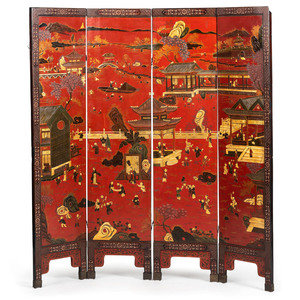 A Chinese Export Red Lacquer Four