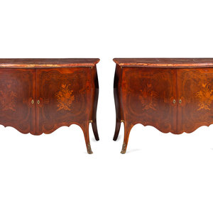 A Pair of Louis XV Style Marquetry