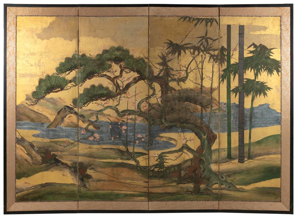 JAPANESE FOUR PANEL SCREEN MEIJI 35119c