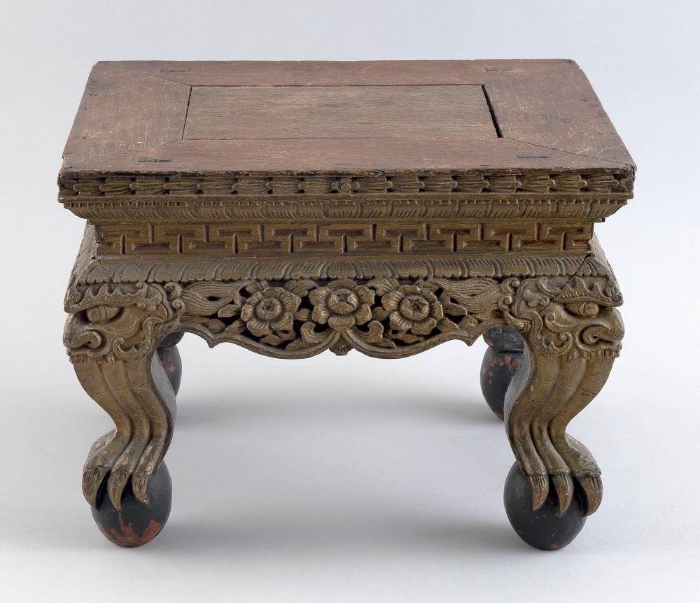 CHINESE CARVED WOOD LOW STOOL OR