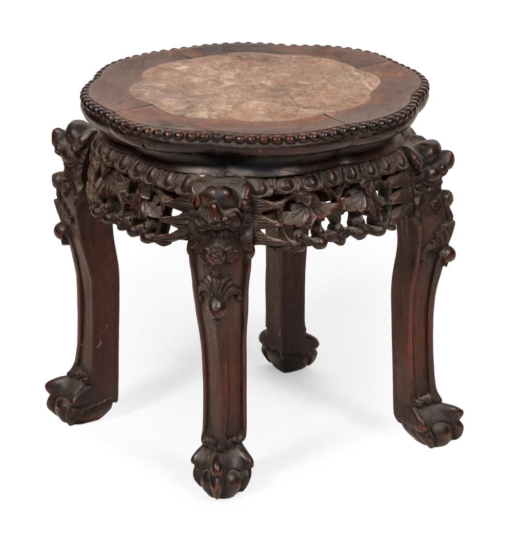 CHINESE CARVED WOOD TABORET LATE