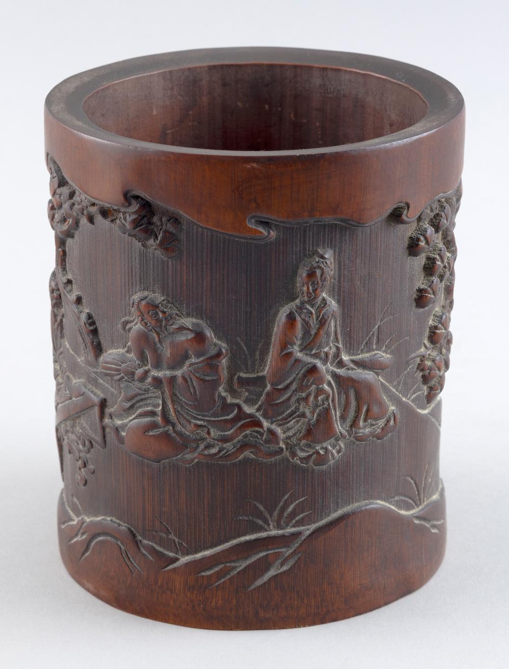 CHINESE CARVED BAMBOO BRUSH POT 3511dd