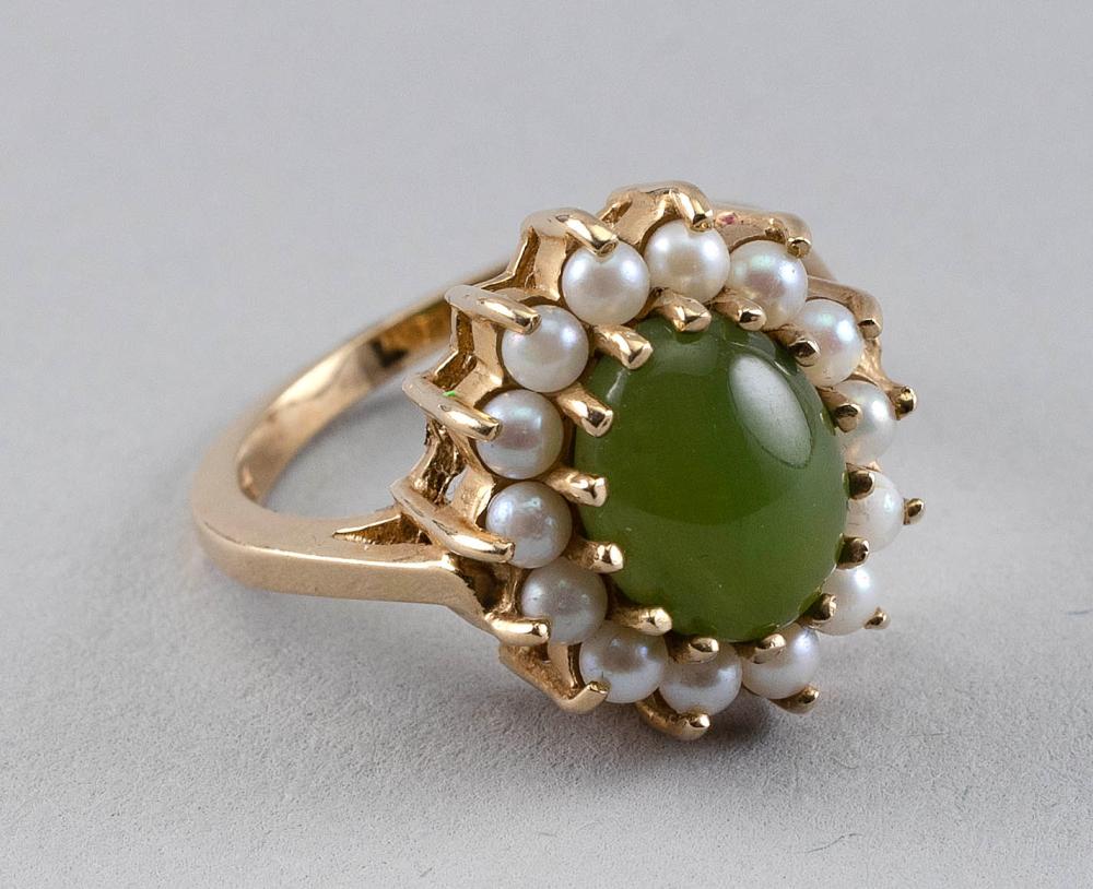 14KT GOLD JADE AND SEED PEARL 351246