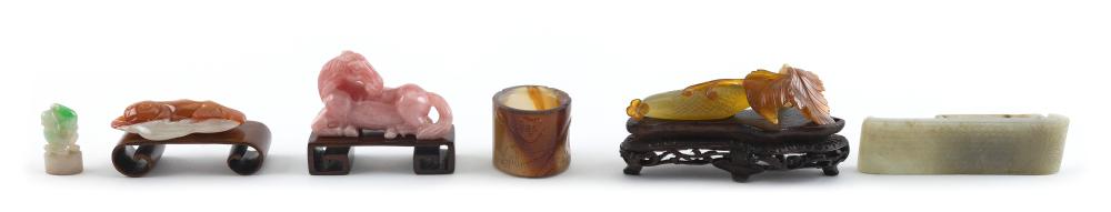 SIX SMALL JADE AND HARDSTONE OBJECTS
