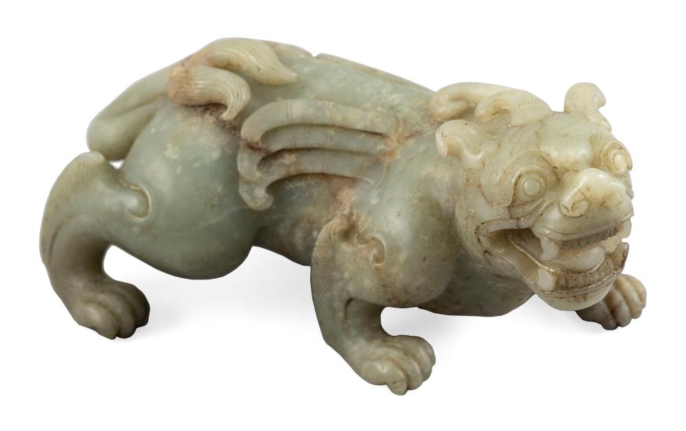 CHINESE CARVED CELADON JADE QILIN