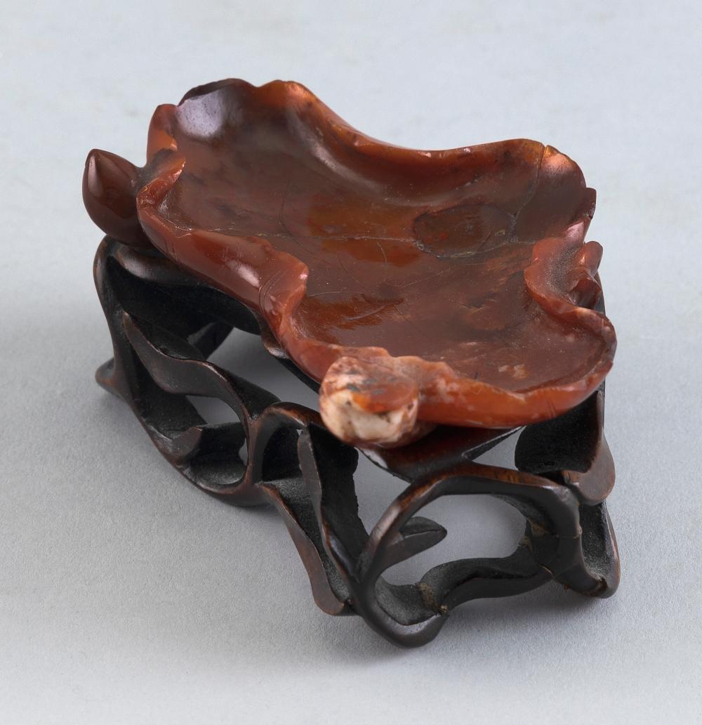 CHINESE CARVED RED AGATE LEAF FORM 351329