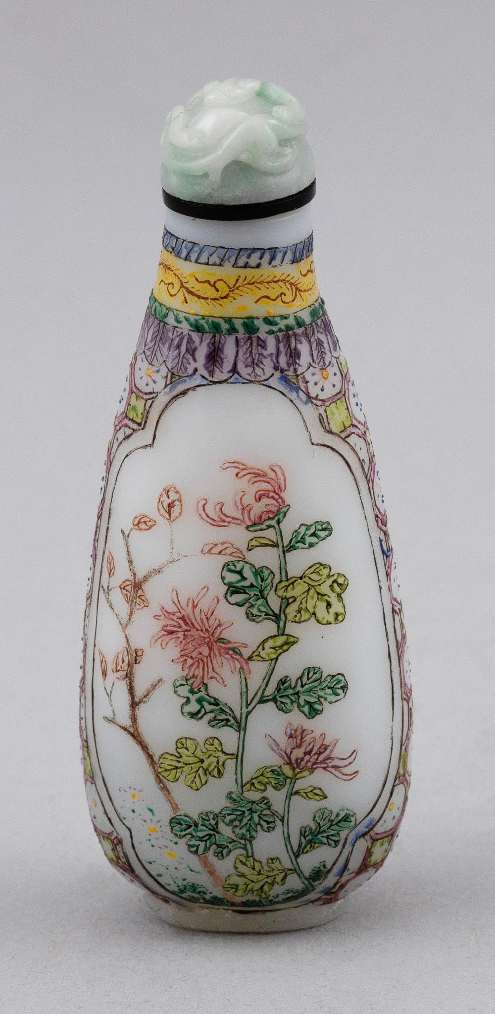 CHINESE HAND PAINTED MILK GLASS 3513dc