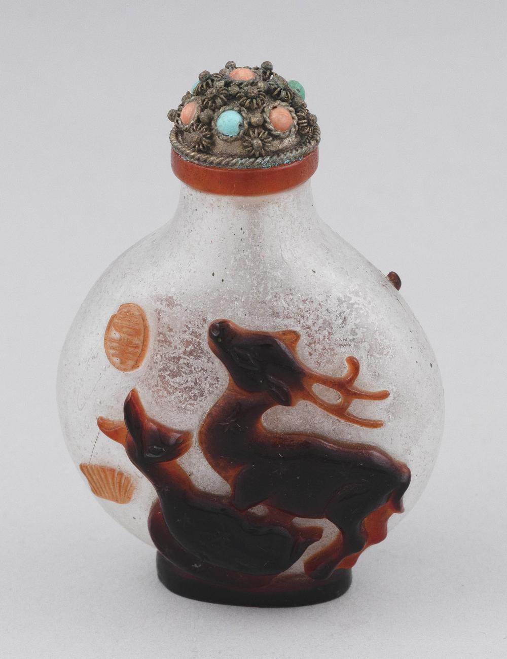 CHINESE OVERLAY GLASS SNUFF BOTTLE 3513f5