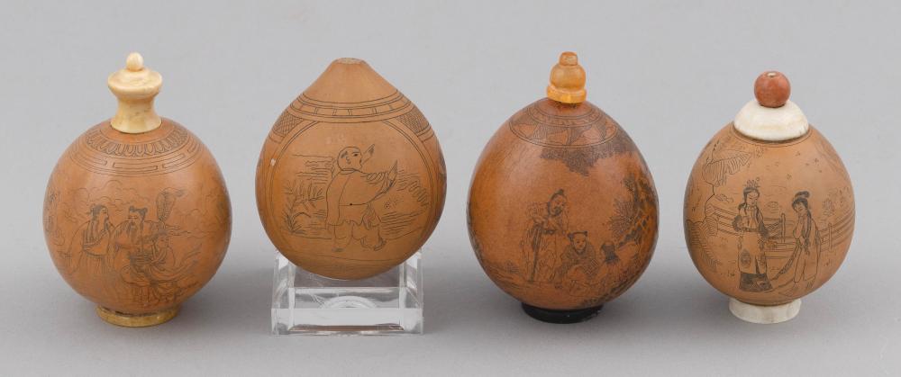 THREE CHINESE SEED POD SNUFF BOTTLES