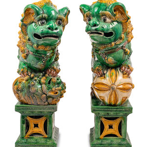 A Pair of Chinese Sancai Glazed